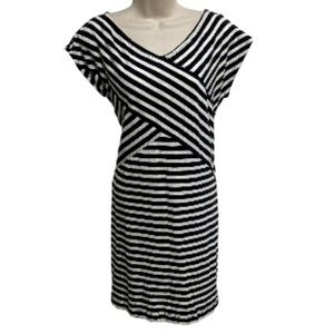 BANANA REPUBLIC Nautical Criss Cross Navy White Striped Tshirt Dress Size Small